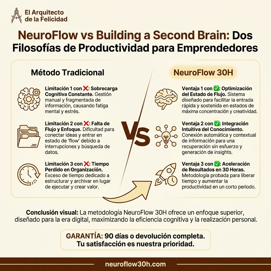 Infografía: NeuroFlow vs Building a Second Brain: Dos Filosofías de Productividad para Emprendedores