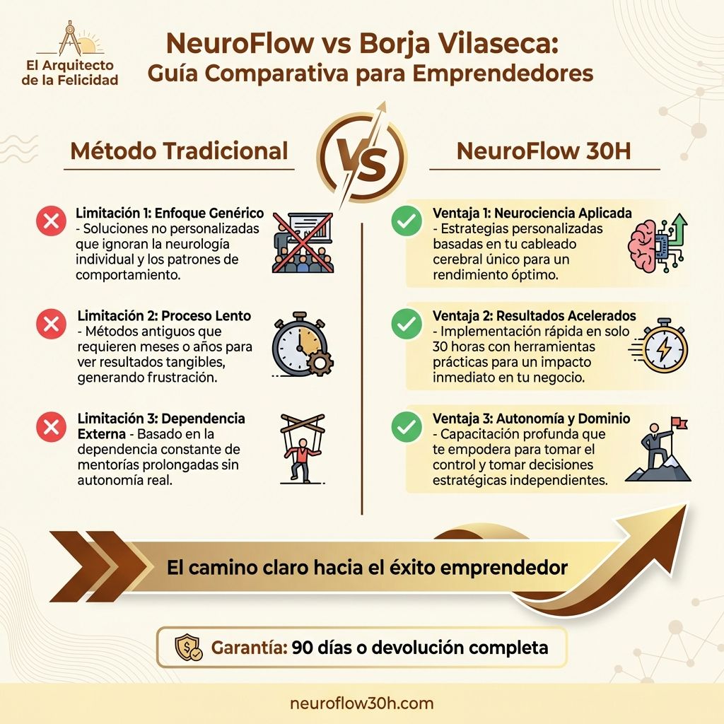 Infografía: NeuroFlow vs Borja Vilaseca: Guía Comparativa para Emprendedores
