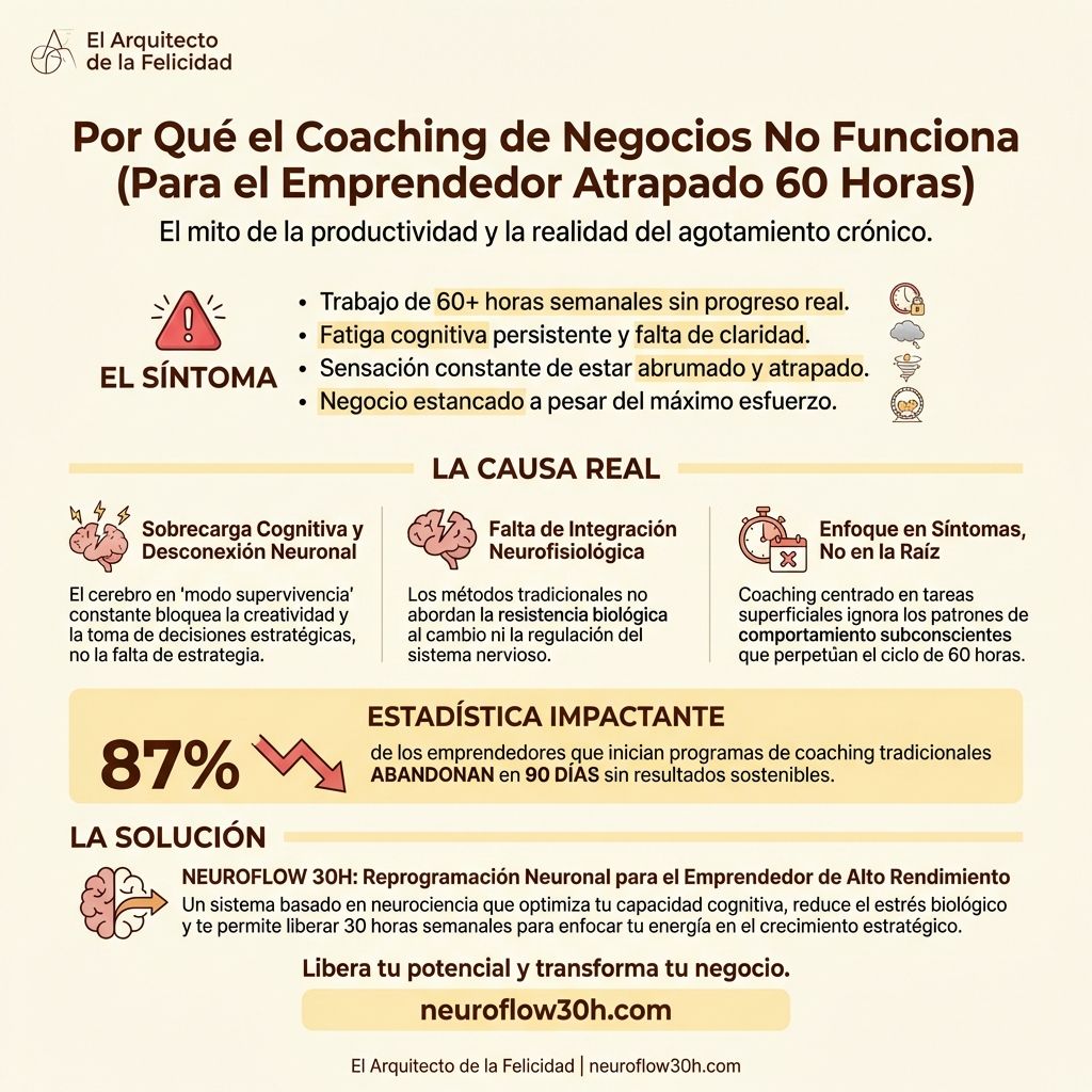 Infografía: Por Qué el Coaching de Negocios No Funciona (Para el Emprendedor Atrapado 60 Horas)