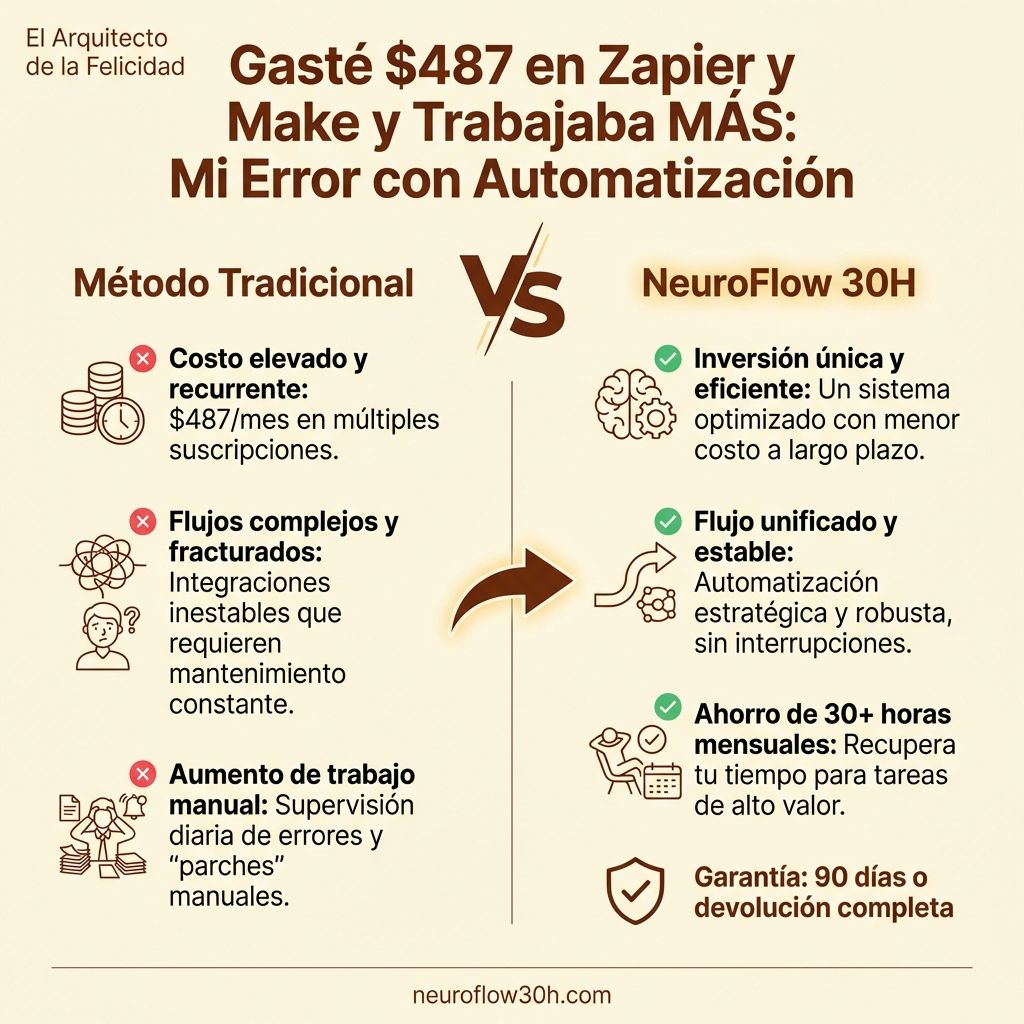 Infografía: Gasté $487 en Zapier y Make y Trabajaba MÁS: Mi Error con Automatización